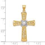 14k and White Rhodium Diamond-cut Filigree Cross Pendant K6321