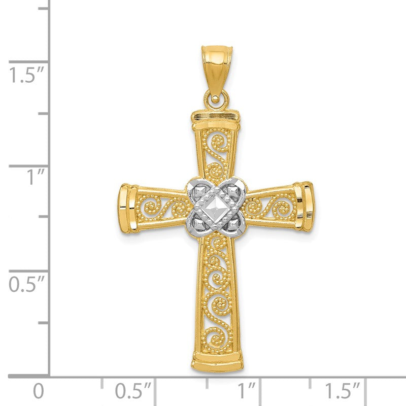 14k and White Rhodium Diamond-cut Filigree Cross Pendant K6321