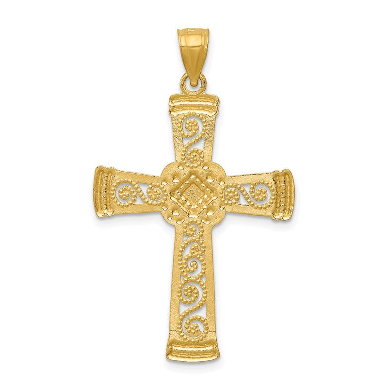 14k and White Rhodium Diamond-cut Filigree Cross Pendant K6321