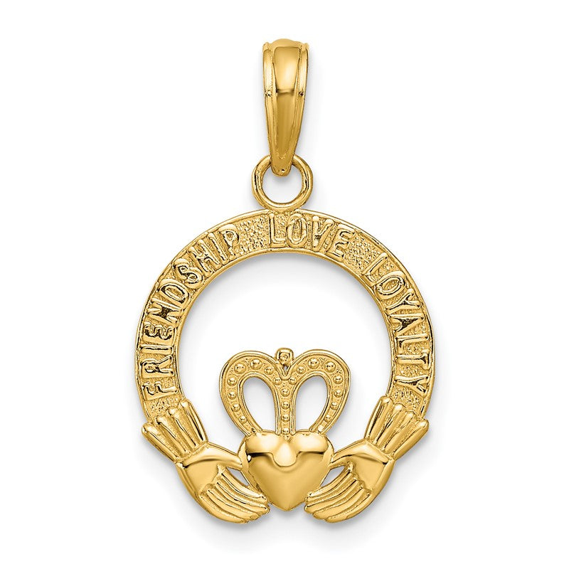 14k Flat-Backed FRIENDSHIP LOVE LOYALTY Claddagh Pendant K4769