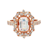 Vintage 14K Rose Gold Halo Emerald Ring Semi-Mount | 0.75ctw Diamonds