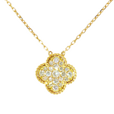 Diamond Pave Quatrefoil Charm Necklace in 18kt Yellow Gold
