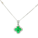 Lady's 18kt White Gold Emerald & Diamond Clover Pendant