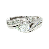 10K White Gold 1.00ctw Three-Stone & Matching Band Ring Set