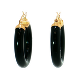 Lady's 14kt Gold Large Black Onyx Hoop Earrings