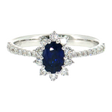 18K White Gold Oval Sapphire Diamond Halo Ring | Size 6.25