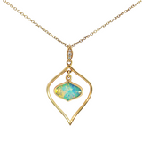 14K Gold Opal Inlay & Diamond Pendant Necklace