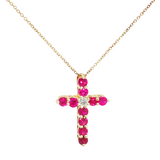 14K Yellow Gold Ruby & Diamond Cross Pendant (1.15 TCW)