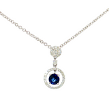18K White Gold Round Sapphire & Diamond Necklace | 16"