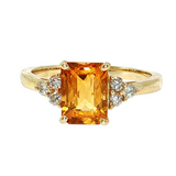 1.55 Ct Rectangular Citrine & Diamond Ring | 14K Yellow Gold