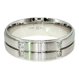 Men's 14K White Gold 6-Diamond Bezel Wedding Band (0.15 CT)