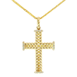 14K Gold 20" Diamond Cross Foxtail Pendant Chain (0.23 TWT)