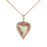14K Rose Gold Pink Mother of Pearl Heart Pendant Necklace
