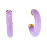 Lady's 14kt Gold Small Purple Jade Hoop Earrings