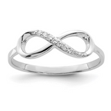 Sterling Silver Infinity Sidestone Ring with Round CZ | Rhodium-Plated Size 6