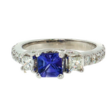 Princess Cut Tanzanite & Diamond Three-Stone Ring in 14K White Gold