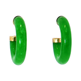 Lady's 14kt Gold Small Green Jade Hoop Earrings
