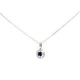 14K White Gold Round Sapphire Halo Pendant Necklace