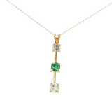 Lady's 14kt Gold Three-Stone Emerald Diamond Pendant