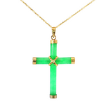 Lady's 14k Yellow Gold Green Jade Cross Pendant - 18" Necklace