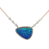 14K Rose Gold & Silver Freeform Opal Diamond Pendant