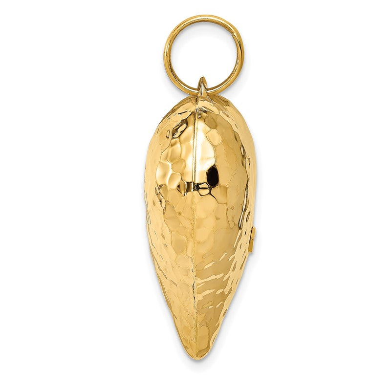 14K Polished and Hammered 3-D Puffed Heart Pendant D1046