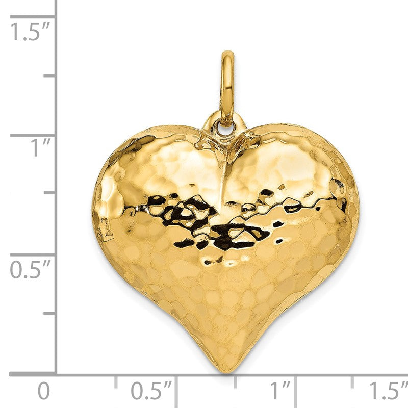 14K Polished and Hammered 3-D Puffed Heart Pendant D1046
