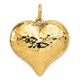 14K Polished and Hammered 3-D Puffed Heart Pendant D1046