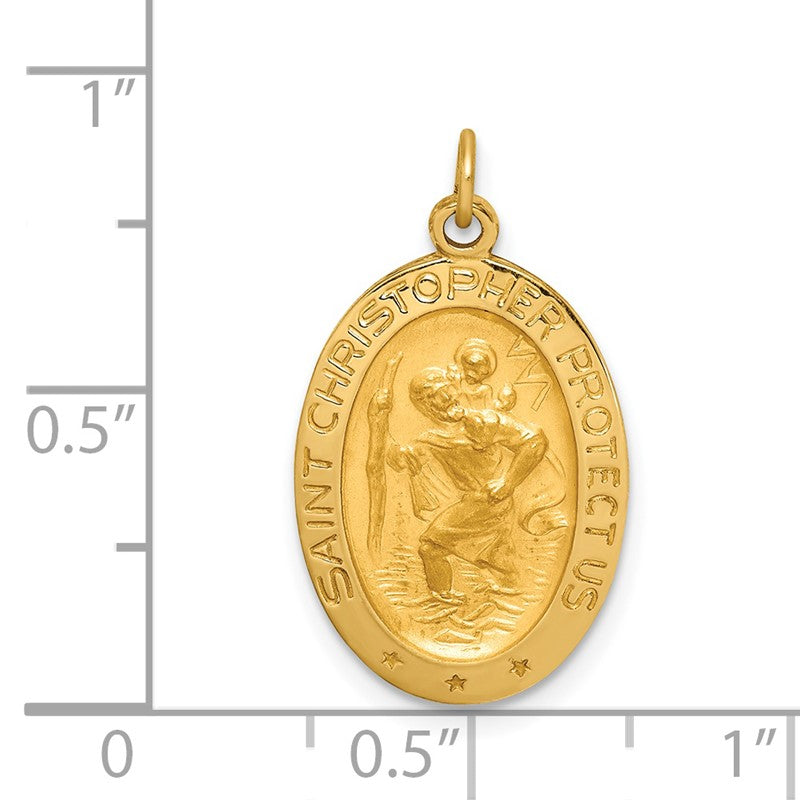 14k Polished and Satin Small Oval St. Christopher Medal Charm XR1807