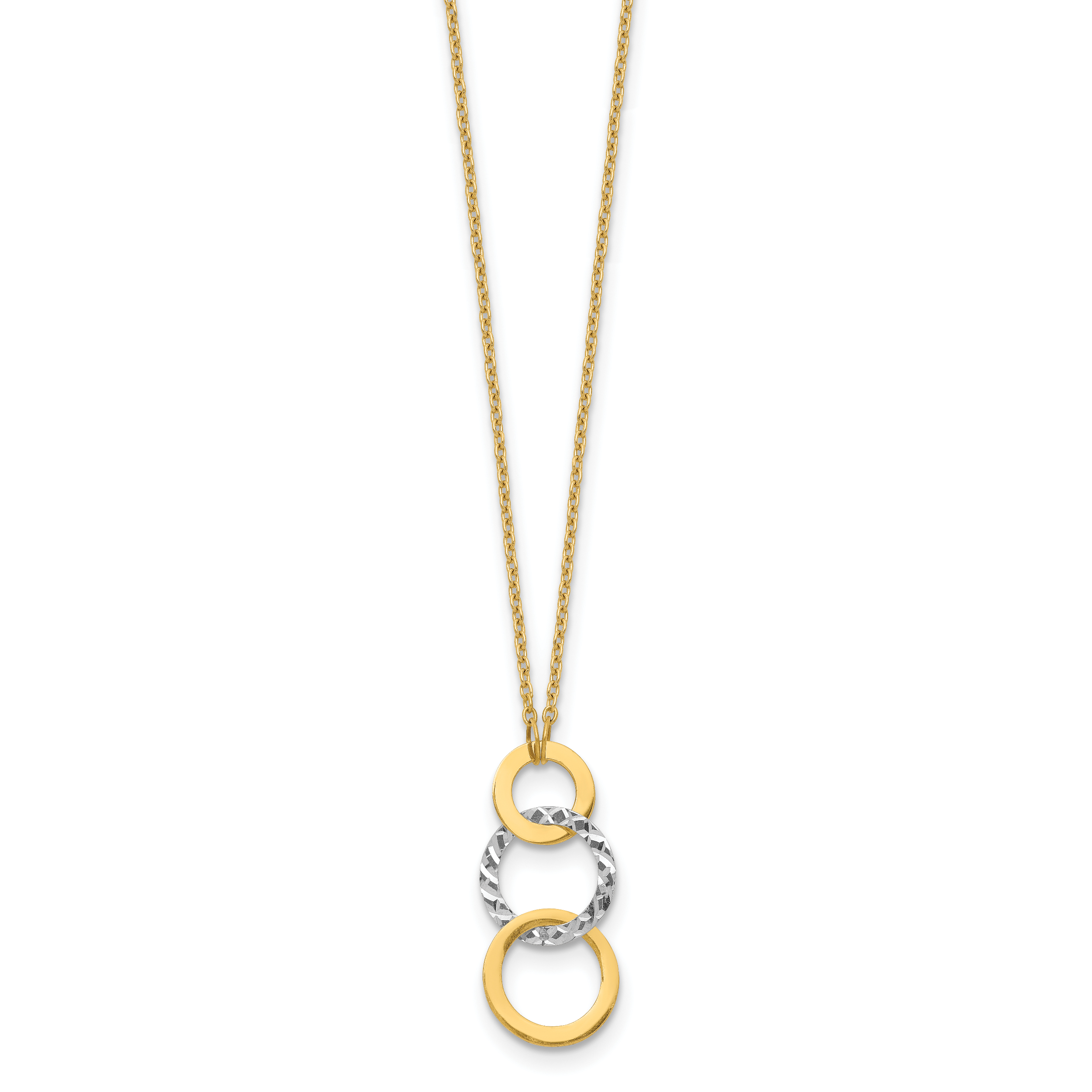 14k Two-tone Polished and Textured 3-Circle Dangle 17 inch Necklace SF2550