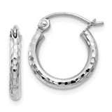 14k White Gold 2x13mm Diamond-cut Round Tube Hoop Earrings TC224