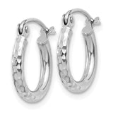 14k White Gold 2x13mm Diamond-cut Round Tube Hoop Earrings TC224