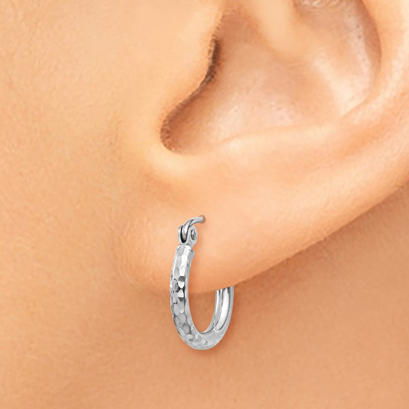 14k White Gold 2x13mm Diamond-cut Round Tube Hoop Earrings TC224