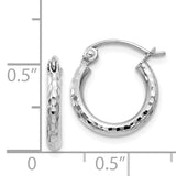 14k White Gold 2x13mm Diamond-cut Round Tube Hoop Earrings TC224