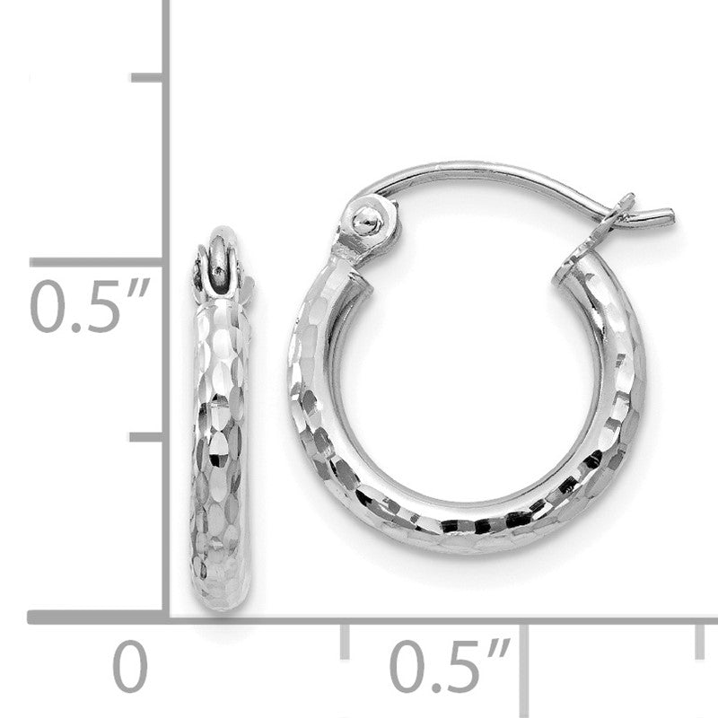 14k White Gold 2x13mm Diamond-cut Round Tube Hoop Earrings TC224
