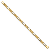 14k Two-tone High Polished 7.4mm Fancy Bar Link 8.5 inch Mens Bracelet GB246