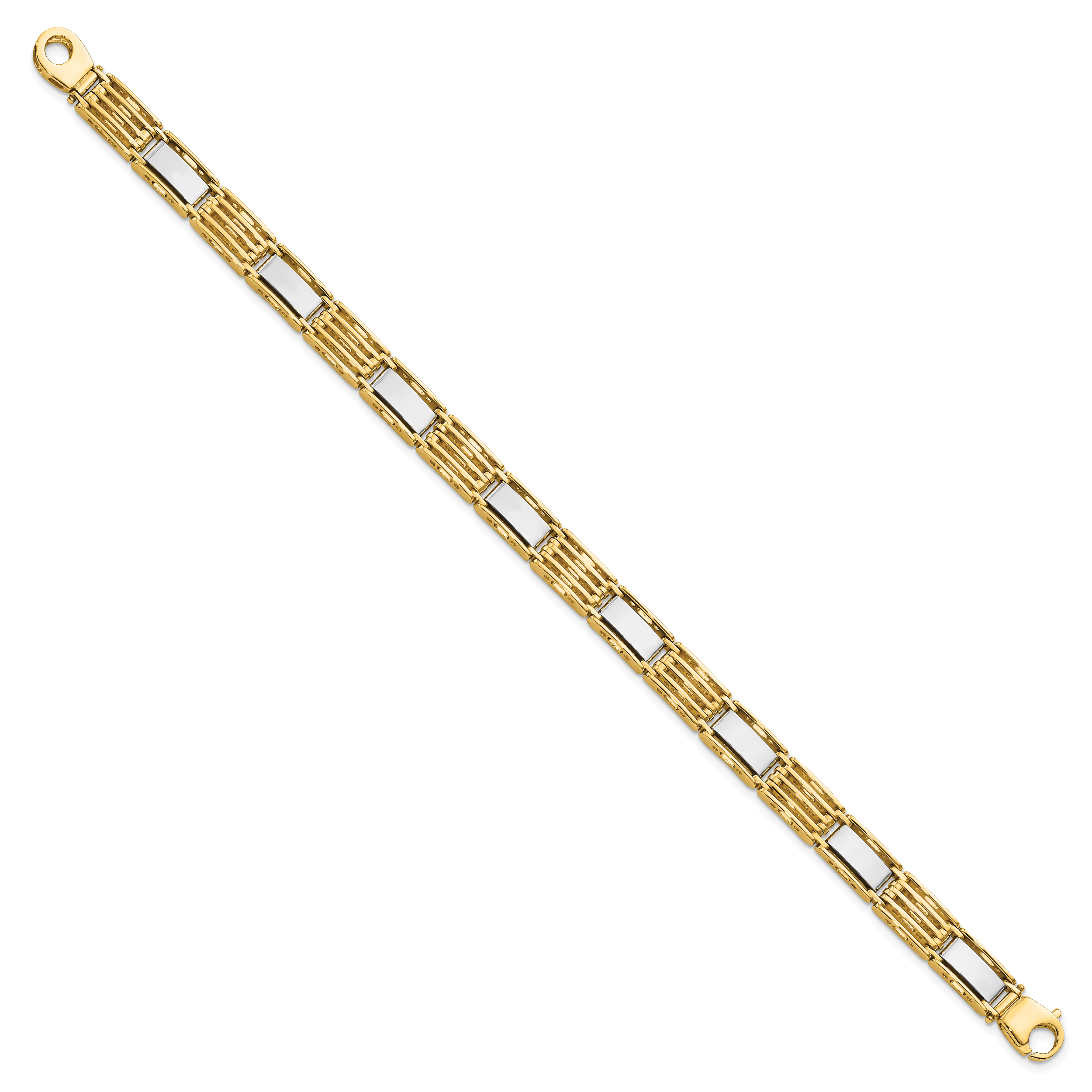 14k Two-tone High Polished 7.4mm Fancy Bar Link 8.5 inch Mens Bracelet GB246