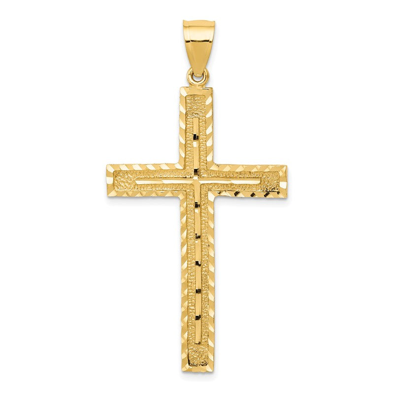 14k Polished and Textured Diamond-cut Latin Cross Pendant K6169