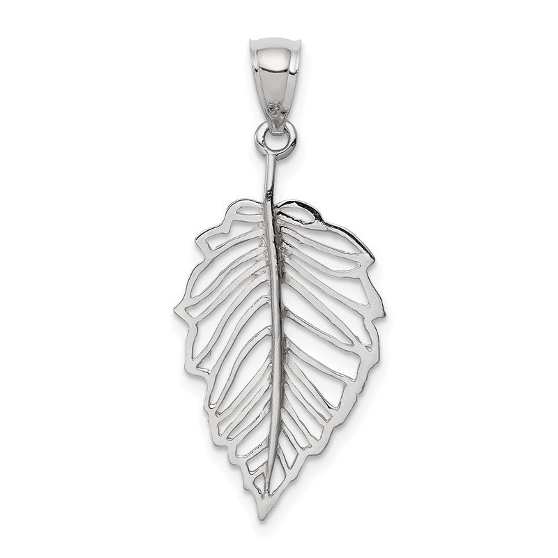14K White Gold Polished Leaf Pendant D4452