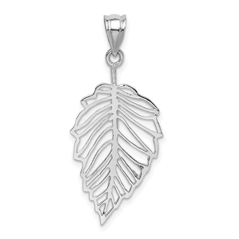 14K White Gold Polished Leaf Pendant D4452