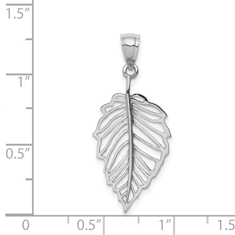 14K White Gold Polished Leaf Pendant D4452