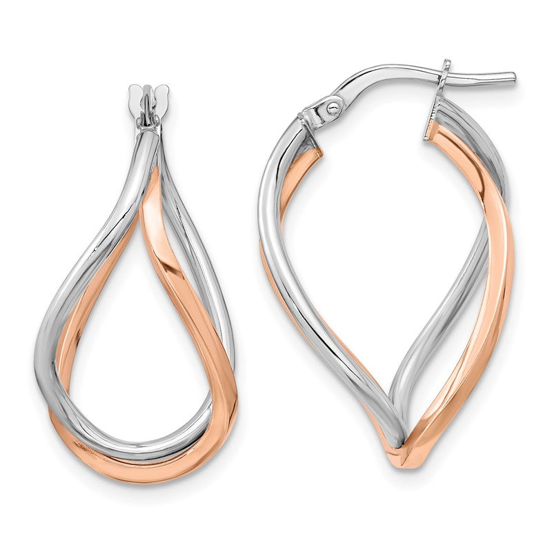14k Yellow Gold w/White Rhodium and Rose Gold-plated Swirl Hoops TF1234