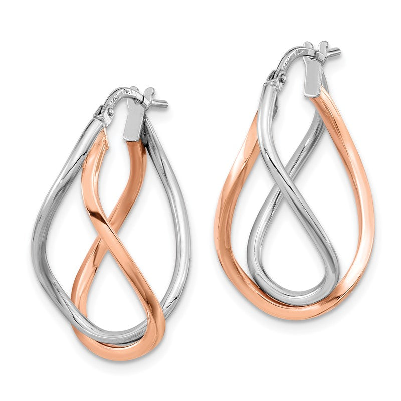 14k Yellow Gold w/White Rhodium and Rose Gold-plated Swirl Hoops TF1234