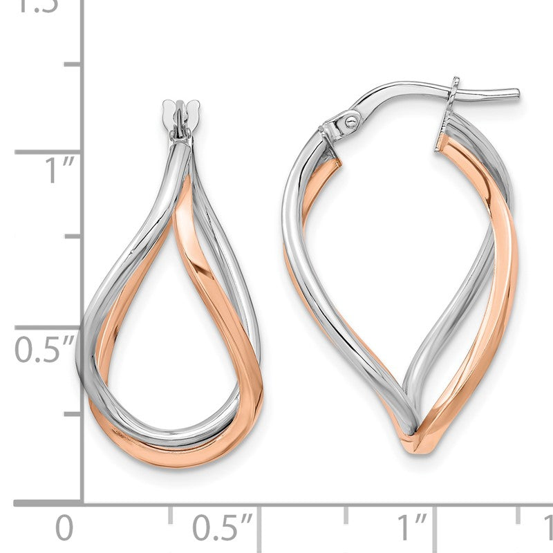 14k Yellow Gold w/White Rhodium and Rose Gold-plated Swirl Hoops TF1234