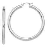 14K White Gold 4x50mm Polished Tube Hoop Earrings T863