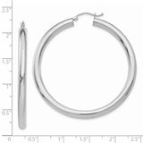 14K White Gold 4x50mm Polished Tube Hoop Earrings T863