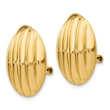 14k 14x19mm Oval Polished Fancy Ribbed Omega Back Non-pierced Earrings H633