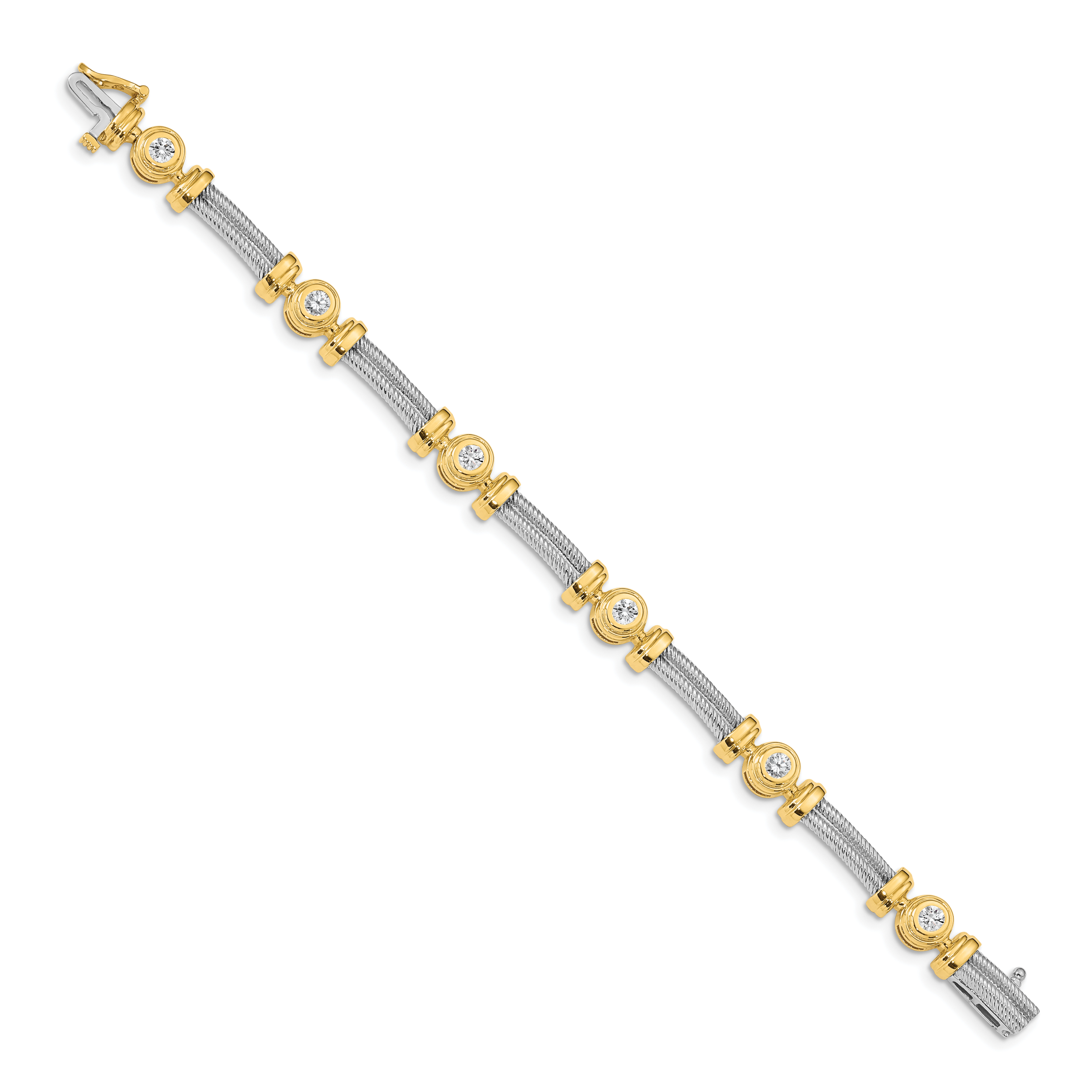 14k Two-tone Complete 1.4 carat Round VS Diamond Bezel and Twisted Bar 7 inch Bracelet X2015VS