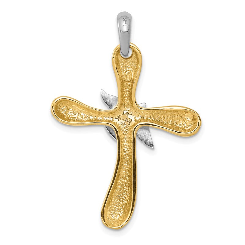14k Two-tone Dove Cross Pendant K1189