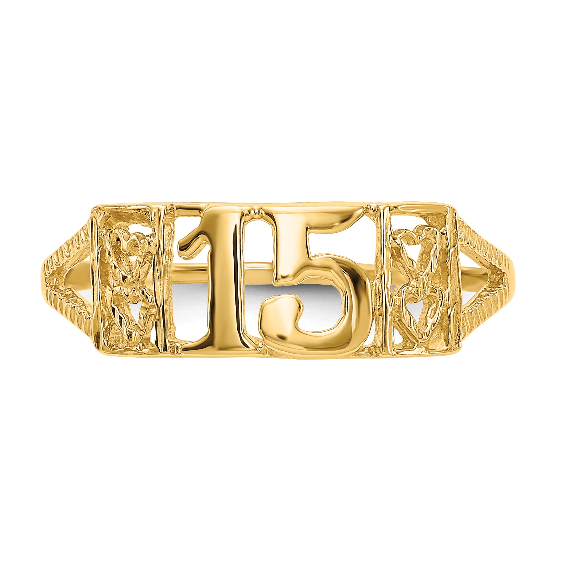 14K Quinceanera 15 with Hearts Ring R179